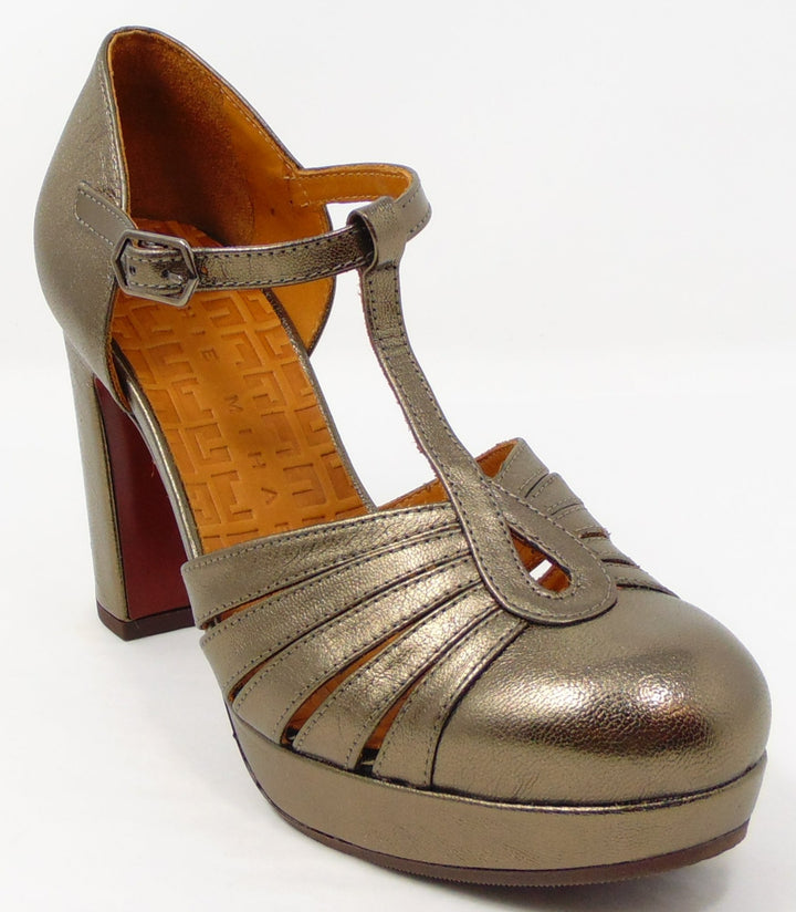 Chie Mihara Yeilo Mixed Leather T-Strap Pumps