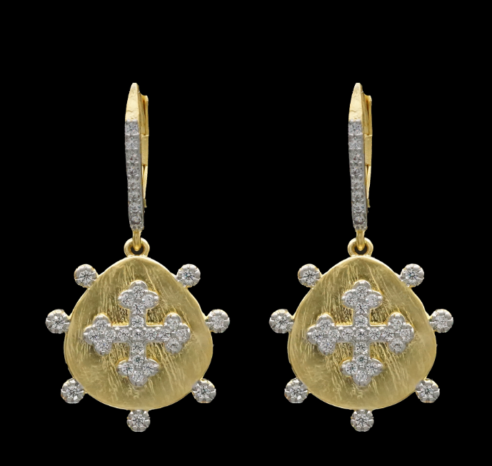 Be-Je Designs Gold and Silver Pave Cross Earrings