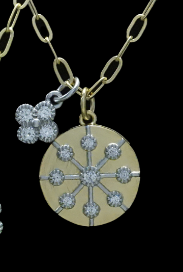 Be-Je Designs 2 sided Round Disc Pave Star Necklace