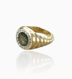 TAT2 Designs GOLD SCALLOPED POPPY LABRADORITE RING R116 Size 8