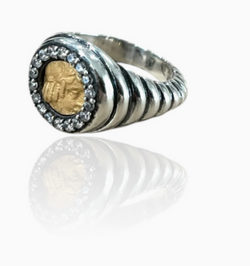TAT2 Designs R116 Vintage Silver Scalloped Poppy Coin Ring