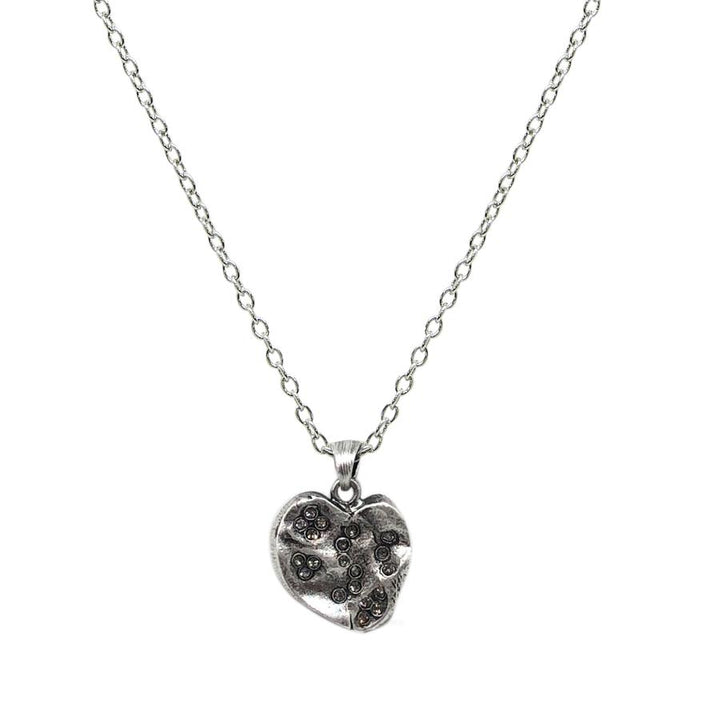 Tat2 Design Small Vintage Silver Impression Heart Necklace